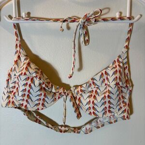 J. Crew Bird Print Bikini Set Underwire Top 34C Side Tie Bottoms Size Large